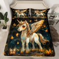thumbnail image 1 of Unicorn Twin Size Bedding Set,Unicorn Bed Sheets Set Teens,Magical Butterfly Flat Fitted Sheet Bedroom,Cartoon Unicorn Horse Sheet Set （No Top Sheet）, 1 of 5