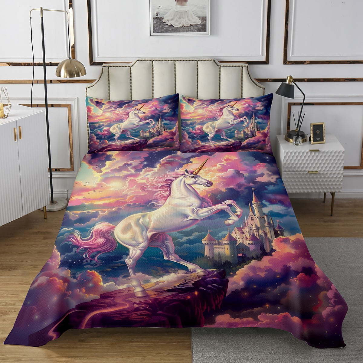 3D Building Blocks Quilt Set - Colorful Rainbow Gradient Bedspread For Kids & Teens Rooms