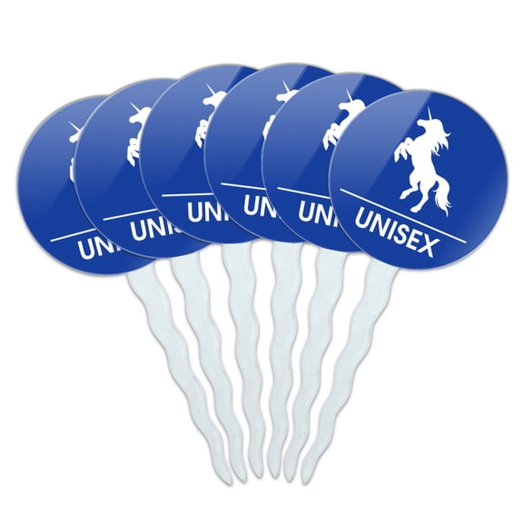 Unicorn Unisex Restroom Bathroom Washroom Sign Cupcake Picks Toppers Decoration Set of 6
