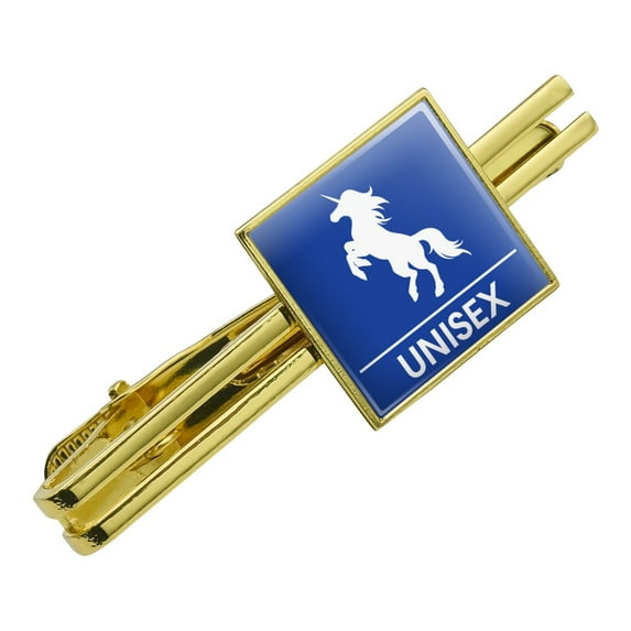 Unicorn Unisex Restroom Bathroom Washroom Sign Square Tie Bar Clip Clasp Tack- Silver or Gold
