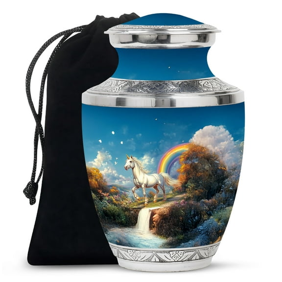 Unicorn Urn, Tribute Jar for Women, Large Memorial Vessel, Keepsake Holder for Loved Ones, Commemorative Box for Ladies, Remembrance Container for Men (Size - 10inch)