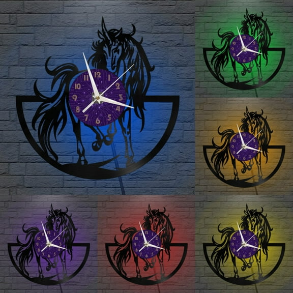 Unicorn Vinyl Wall Clock, Vinyl Record Clock Wall Art Silent & Non-ticking(12 inchs P-LED)
