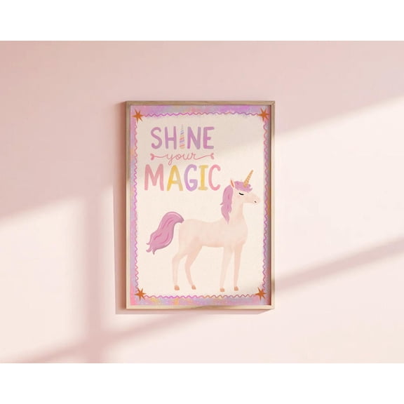 Unicorn Wall Art Girls Room Pastel Pink Nursery Boho Unframed Paper Print