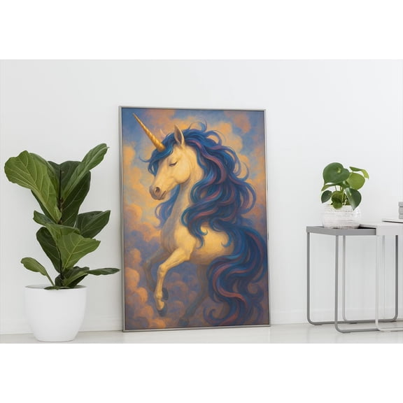 Unicorn Wall Art Majestic Fantasy Poster Mythical Creature Elegant Colorful Home Decor, Unframed Poster Size 8x12