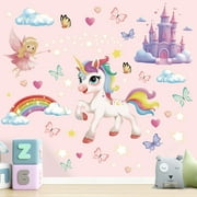 Unicorn Wall Decals Rainbow Wall Stickers for Girls Bedroom Heart Star Fairy Pink Wall Stickers for Kids Nursery Room Decor