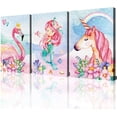 thumbnail image 1 of Unicorn Wall Decor Pictures Pink Girls Room Bedroom Bathroom Wall Art Cute Mermaid Flamingo Watercolor Painting Artwork Pink Rainbow Framed Canvas Print Nursery Kids Birthday Gifts 3 Pieces, 1 of 6