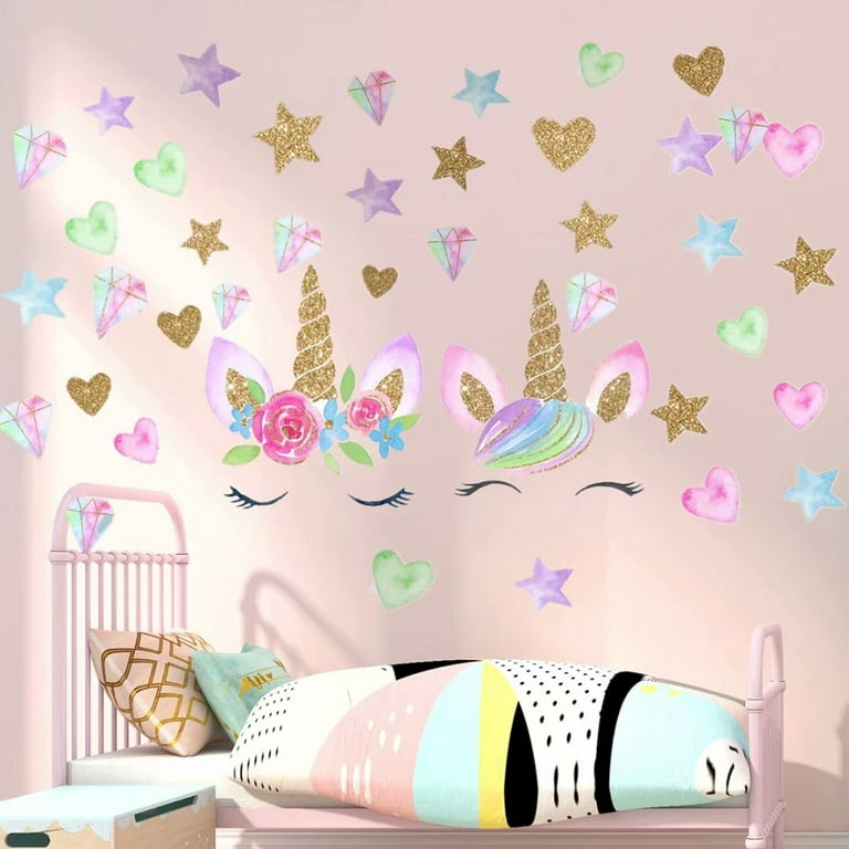 Unicorn Wall Decal Stickers-Wall Decals for girls bedroom-Unicorn Rainbow  Room Wall Decor for Girls Kids Bedroom Nursery Christmas Birthday Party