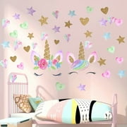Unicorn Wall Stickers Decals,Unicorn Wall Decor with Heart Flower Birthday Christmas Gifts for Boys Girls Kids Bedroom Decor Nursery Room Home Decor(2 Sheets Unicorn)