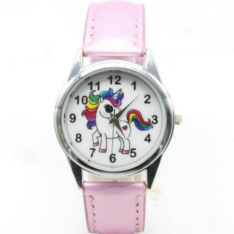 Unicorn Watch with Pink Band Rainbow Color Unicorn with Small Red