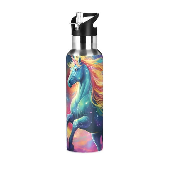 Unicorn Water Bottles Insulated Thermos Kids Stainless Steel Bottle with Straw Lid Flask Leakproof for Sports Gym 20 oz