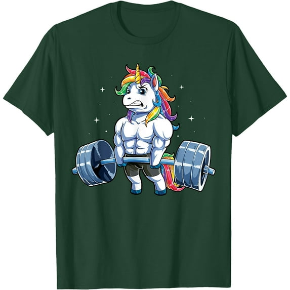 Unicorn Weightlifting Deadlift Fitness Gym Barbell Unisex T-Shirt for Men Women Kids Toddler,Forest Green Color,Size 2XL
