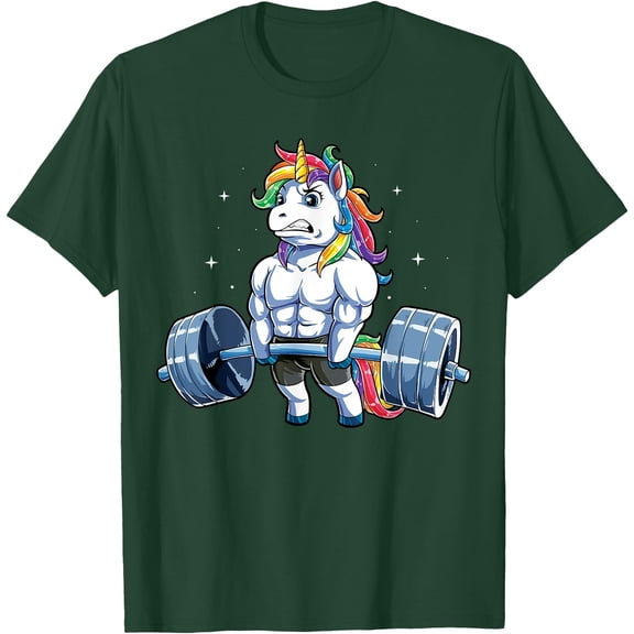 Unicorn Weightlifting Deadlift Fitness Gym Barbell Unisex T-Shirt for Men Women Kids Toddler,Forest Green Color,Size YM