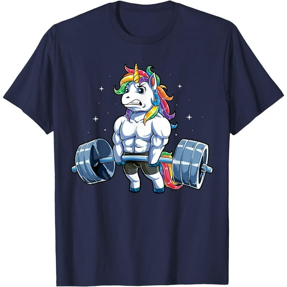 Unicorn Weightlifting Deadlift Fitness Gym Barbell Unisex T-Shirt for Men Women Kids Toddler,Navy Color,Size XL