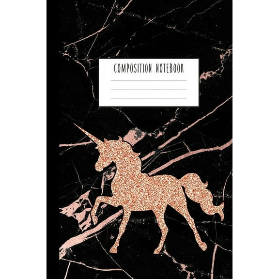 Unicorn Wide Ruled Composition Notebook, 6" x 9", Cute Unicorn Design, 100 Sheets