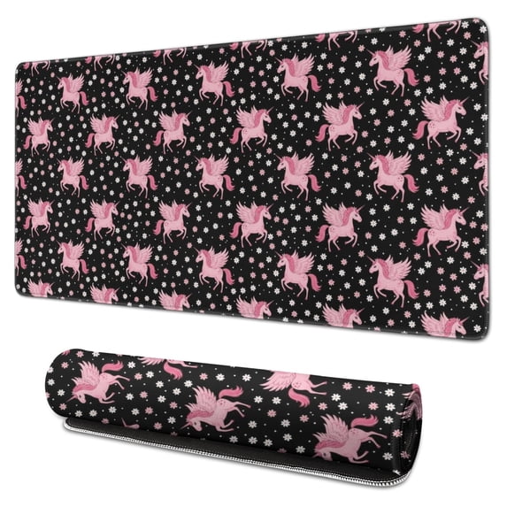Unicorn and Wing Black Pattern Extended Large Mouse Pad, Desk Protector ...