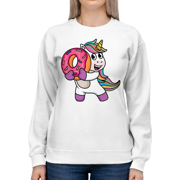 Unicorn With A Donut Sweatshirt Women -SPIdeals Designs, Female XX-Large