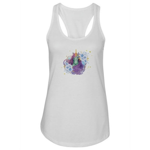 Unicorn With Flowers Racerback Tank Women -SPIdeals Designs, Female Medium