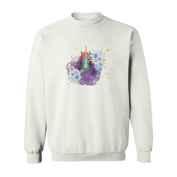 Unicorn With Flowers Sweatshirt Women -SPIdeals Designs, Female Medium