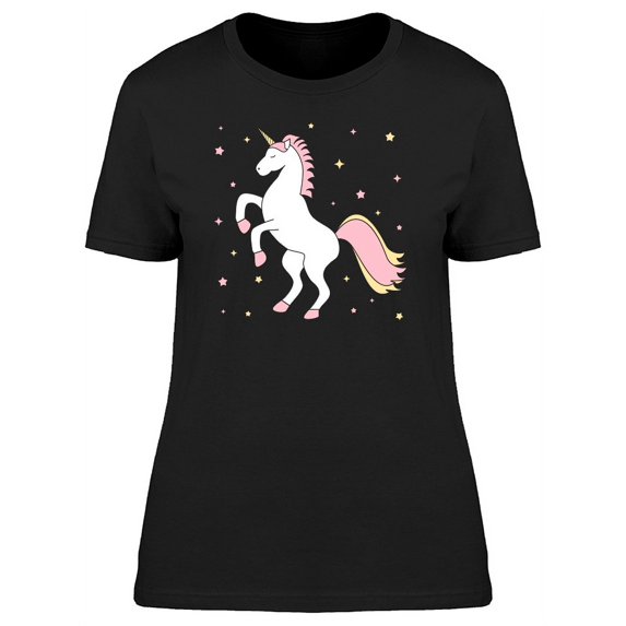Unicorn With Pink-Yellow Stars T-Shirt Women -Image by Shutterstock, Female x-Large