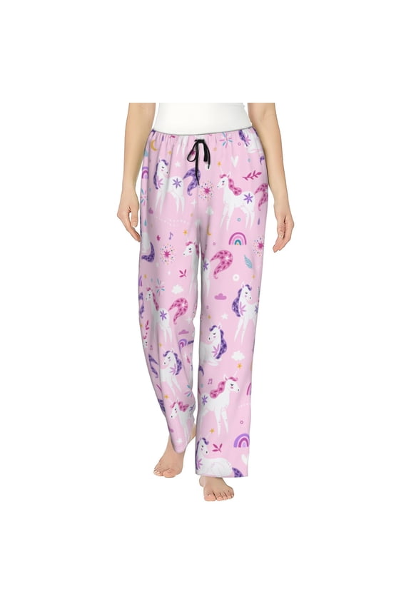 Unicorn Women's Comfy Pajama Pants With Pockets,Soft Stretch Drawstring Lounge Pants, Soft Casual Wide Leg Pjs Sleep Bottoms Large