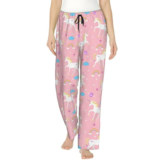 Unicorn Women's Comfy Pajama Pants With Pockets,Soft Stretch Drawstring Lounge Pants, Soft Casual Wide Leg Pjs Sleep Bottoms Medium