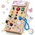 thumbnail image 1 of Unicorn Wooden Busy Board Sensory Toys with 8 LED Light switches,Christmas Travel Toys Montessori Toys for 1 Year Old Babies Toodler, 1 of 6