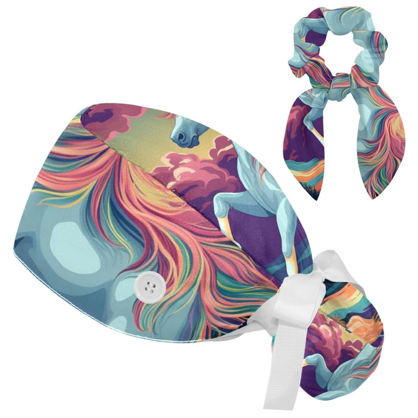 Butterfly Print Adjustable Scrub Cap With Ponytail Hole & Bow - Medical Chef Hat For Healthcare Workers