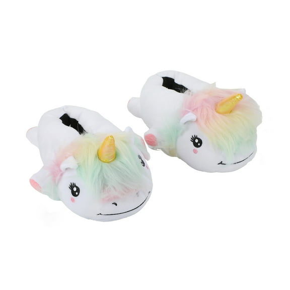 Unicorn Youth White Plush Slippers-XL