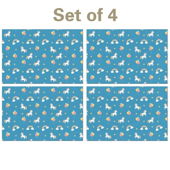 Unicorn and Balloon Blue Pattern Linen-look Placemats Set Of 4 ...