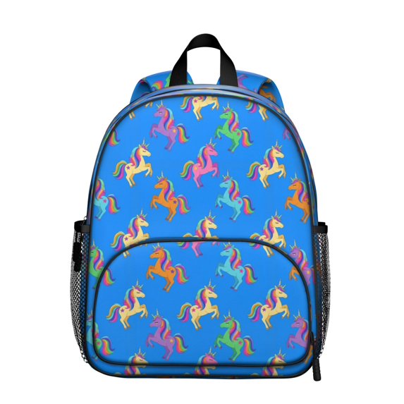 Unicorn and Blue Pattern Backpack for School, Cute School Bag with Adjustable Shoulder Straps and Padded Back, 13.8"x11.4"x6"
