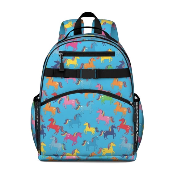 Unicorn and Blue Pattern Cute School Backpack Bag for School with Padded Back and Adjustable Shoulder Straps 15.25"x11.5"x5.25"
