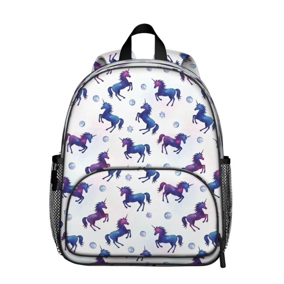 Unicorn and Bubble White Pattern Backpack for School, Cute School Bag with Adjustable Shoulder Straps and Padded Back, 13.8"x11.4"x6"