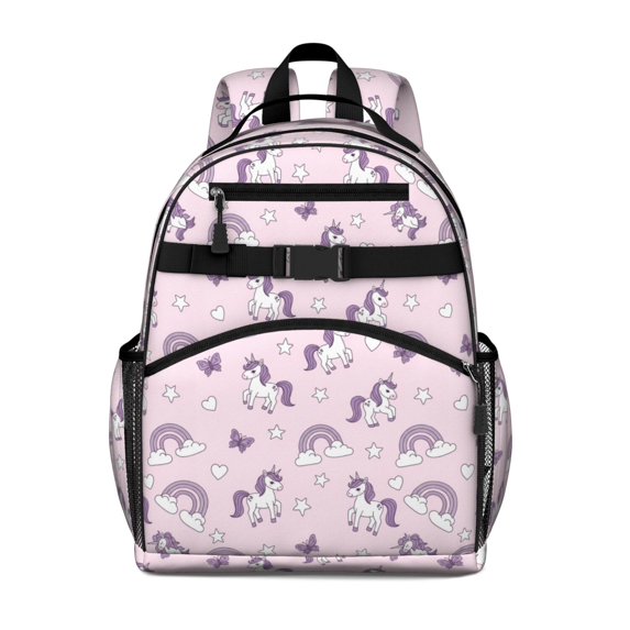 Unicorn and Butterfly Pink Pattern Cute School Backpack Bag for School with Padded Back and Adjustable Shoulder Straps 15.25"x11.5"x5.25"