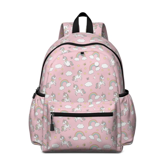Unicorn and Butterfly Pink Pattern Cute School Backpack with Padded Back and Adjustable Shoulder Straps 13.4"x11"x4.7"