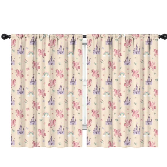 Unicorn and Castle Beige Pattern Insulated Teens Curtains Set Of 2, Bedroom Essentials, Toddler Room Decor 42"x63"