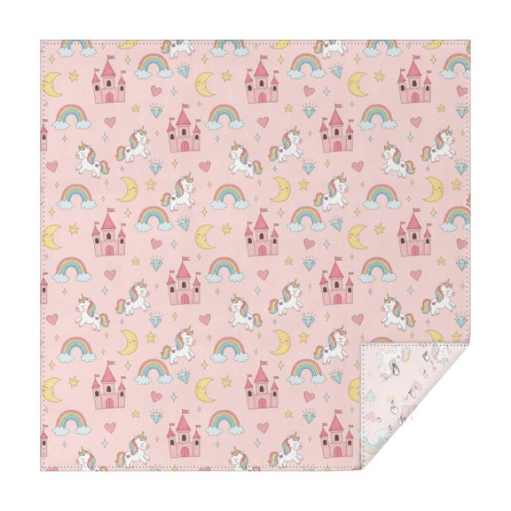Unicorn and Castle Pink Pattern Square Tablecloth, Waterproof Wipeable Spillproof Washable Table Cover for Home Kitchen Party and Daily Decor 60"x60"