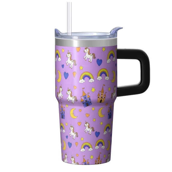 Strow Howse Unicorn and Castle Purple Pattern 20oz Insulated Tumbler, Stainless ...