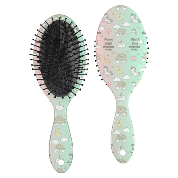 Unicorn and Cloud Green Pattern Brush, Detangling Hair Brush,Oval Paddle Hair Brush, Air Cushion Design Gifts for for Men Women Kids