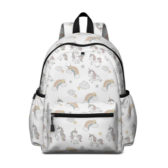 Unicorn and Cloud White Pattern Backpack for School, Cute School Bag with Adjustable Shoulder Straps and Padded Back, 13.4"x11"x4.7"