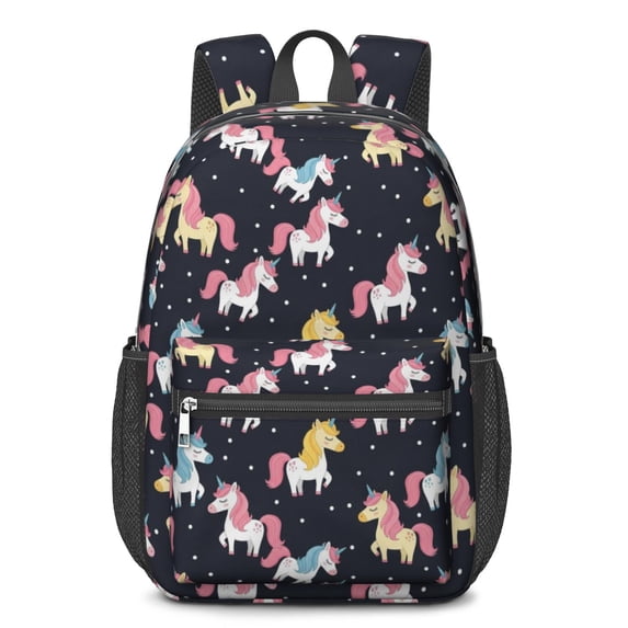 Unicorn and Colorful Black Pattern 17" School Backpacks for Teens,Waterproof Oxford Fabric,S-Shape Padded Straps for School,Travel,Hiking,Camping