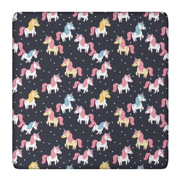 Unicorn and Colorful Black Pattern Square Fitted Tablecloth with Elastic Edge, Washable Table Cover for Home Kitchen Party and Daily Decor 36in(91cm)