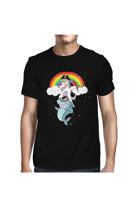 Unicorn and Cool Shark Dabbing Fun Whimsical Duo Dance Motion Unisex T-Shirt up to size 5XL