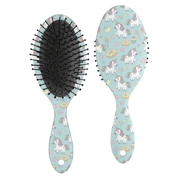 Unicorn and Donut Blue Pattern Brush, Detangling Hair Brush,Oval Paddle Hair Brush, Round Tip Bristles Gifts for Holiday Birthday Gifts