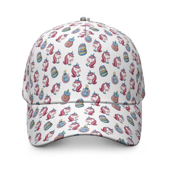 Unicorn and Egg White Pattern Baseball Cap, Casual Daily Hat with Snap Closure & Sweatband, Breathable Eyelets Gifts for Sports Outdoor Travel