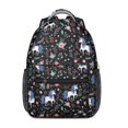 thumbnail image 1 of Unicorn and Floral Black Pattern Backpack for School, Cute School Bag with Adjustable Shoulder Straps and Padded Back, 15.3"x11"x6.7", 1 of 5