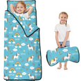 thumbnail image 1 of Unicorn and Flower Blue Pattern Teens Toddler Nap Mat with Pillow, Sleeping Mat Bag for Preschool Daycare 59"x22", 1 of 6