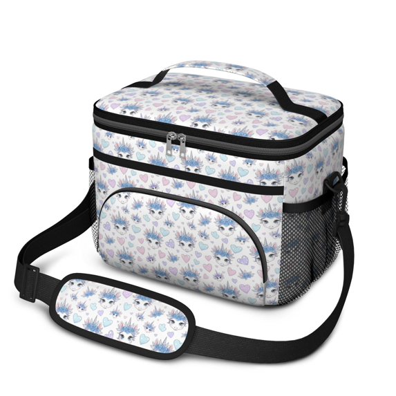 Unicorn and Flower White Pattern Insulated Lunch Box for Women Men, Medium Leakproof Cooler Bag with Adjustable Strap, 10"x6.7"x8"