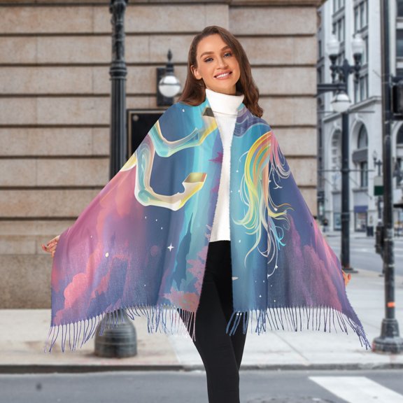 Unicorn and Flowers Winter Scarf for Women Fashion Warm Long Soft Blanket Scarves Gifts