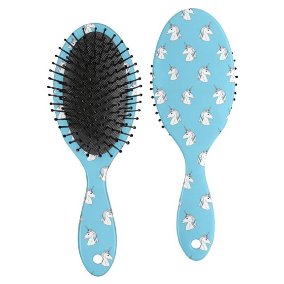 Unicorn and Head Blue Pattern Brush, Detangling Hair Brush, Paddle Styling Brush, Smooth Handle Gifts for Daily Hair Care