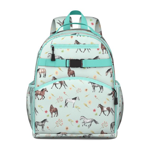 Unicorn and Horse Lover’s Students Backpack with Cute Rainbow Floral Print and Rustic Rural Theme